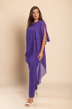 Set di elegante tunica trasparente e pantaloni lunghi  Claudette, viola