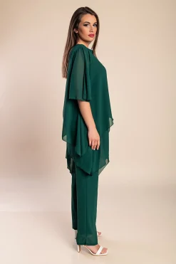 Set di elegante tunica traslucida e pantaloni lunghi Claudette, verde