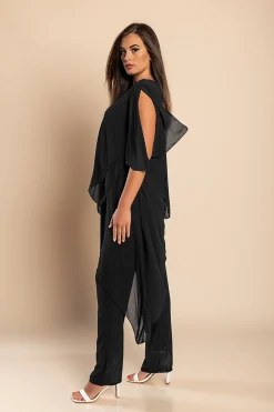 Set di elegante tunica traslucida e pantaloni lunghi  Claudette, neri
