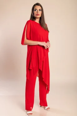 Set di elegante tunica trasparente e pantaloni lunghi Claudette, rosso