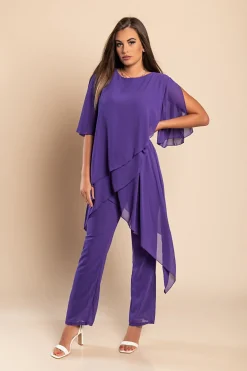 Set di elegante tunica trasparente e pantaloni lunghi Claudette, viola