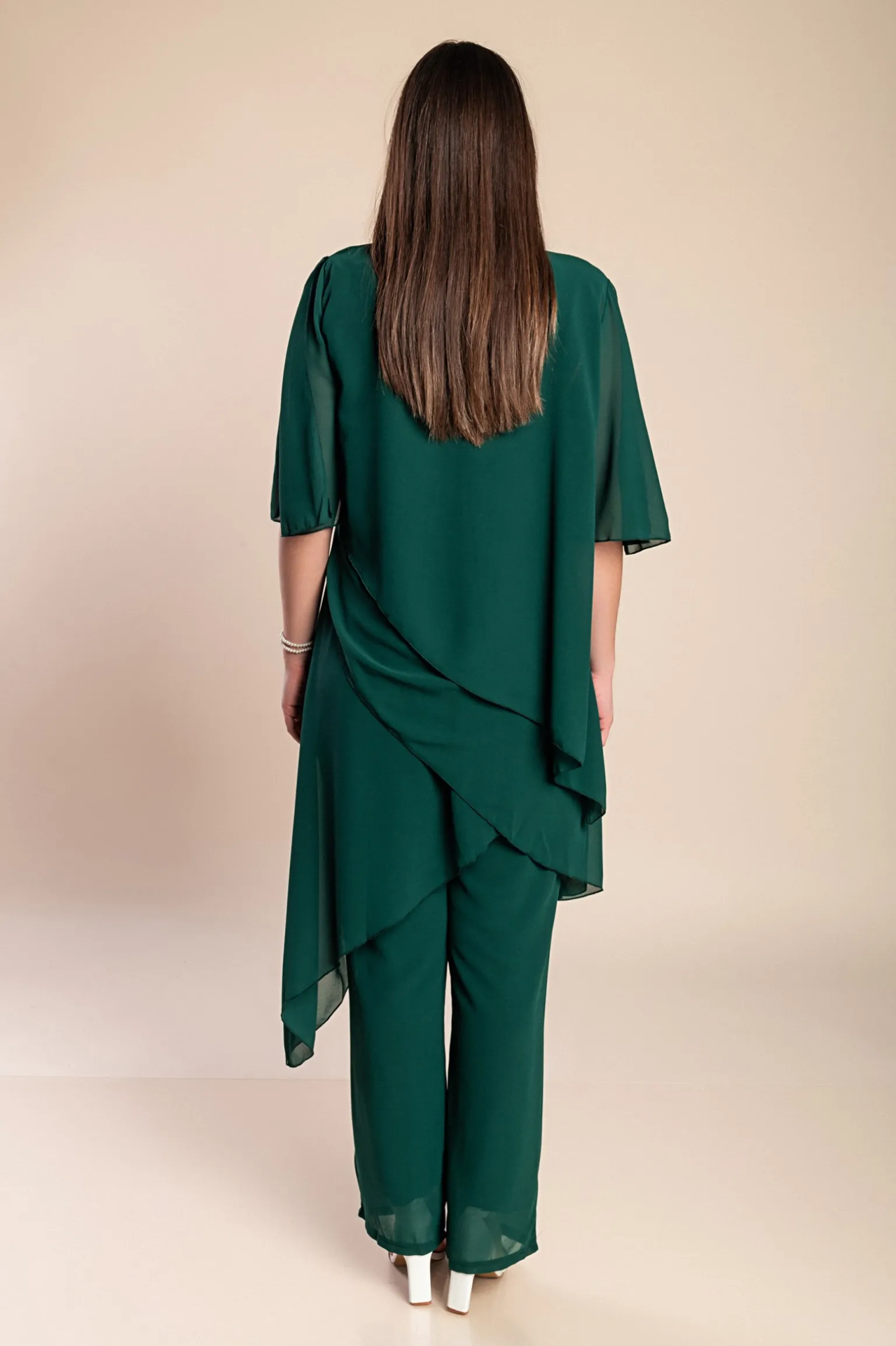 Set di elegante tunica traslucida e pantaloni lunghi Claudette, verde