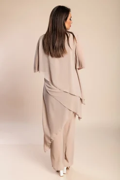 Set di elegante tunica trasparente e pantaloni lunghi Claudette, beige