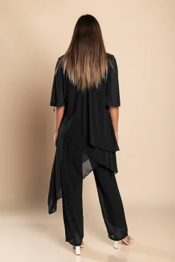 Set di elegante tunica traslucida e pantaloni lunghi  Claudette, neri