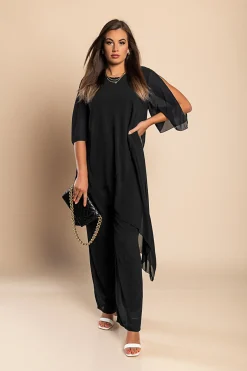 Set di elegante tunica traslucida e pantaloni lunghi  Claudette, neri