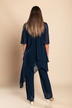 Set di elegante tunica traslucida e pantaloni lunghi Claudette, blu scuro