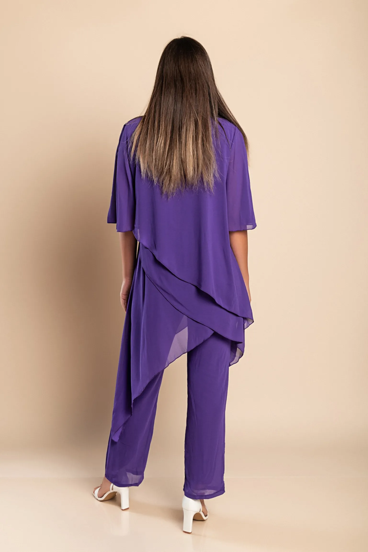 Set di elegante tunica trasparente e pantaloni lunghi Claudette, viola