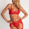 Set di seducente intimo in pizzo con reggicalze  Palenque, rosso