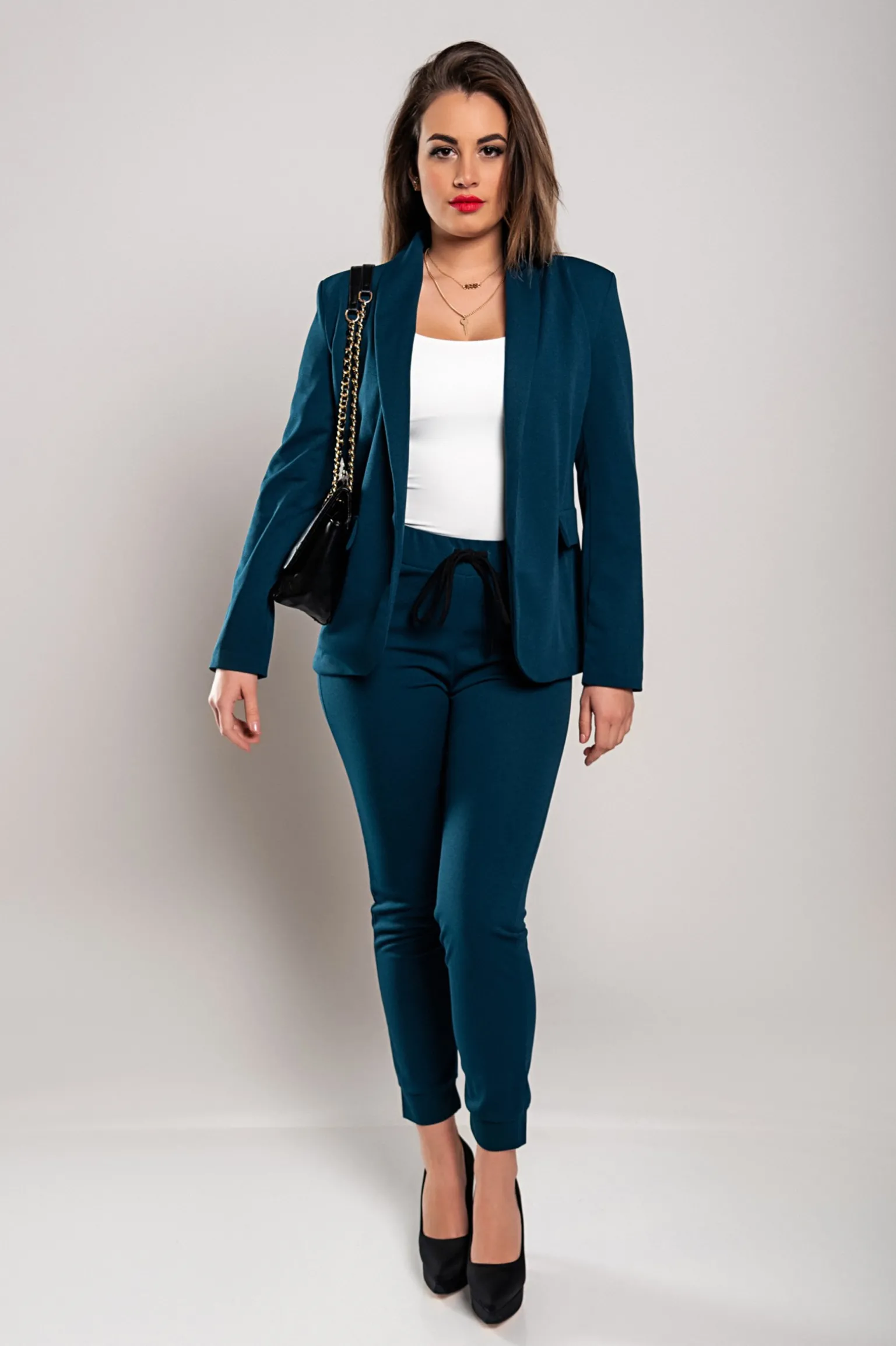 Set pantaloni e blazer semplici ed eleganti Estrena, Petrolio