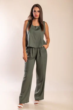 Set top e pantaloni lunghi, oliva