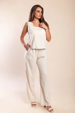Set top e pantaloni lunghi, beige