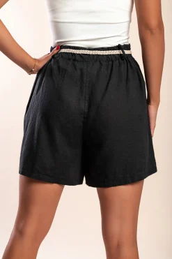 Shorts in lino con cintura, neri