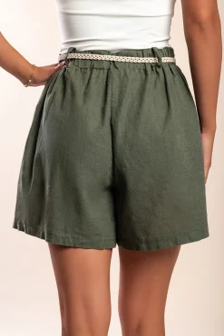 Shorts in lino con cintura, oliva