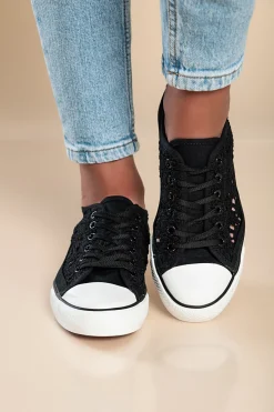 Sneaker alla moda con tomaia in pizzo, colore nero