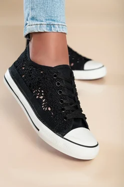 Sneaker alla moda con tomaia in pizzo, colore nero