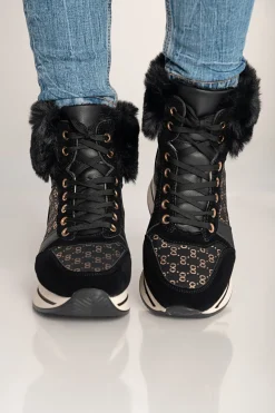 Sneaker fashion realizzata in similpelle e tessuto Alreya, nera