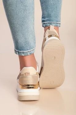 Sneakers alla moda con dettaglio decorativo, colore oro