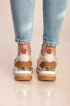 Sneakers alla moda con dettaglio decorativo, beige