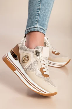 Sneakers alla moda con dettaglio decorativo, beige