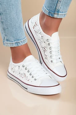 Sneakers alla moda con tomaia in pizzo, colore bianco