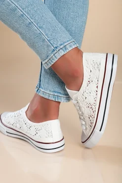 Sneakers alla moda con tomaia in pizzo, colore bianco