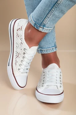 Sneakers alla moda con tomaia in pizzo, colore bianco