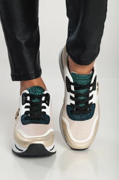 Sneakers fashion con dettaglio decorativo, FF525, colore oro