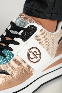 Sneakers fashion con dettaglio decorativo, FF525, colore champagne.