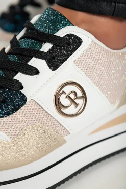 Sneakers fashion con dettaglio decorativo, FF525, colore oro