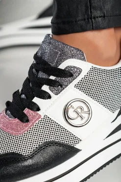 Sneakers fashion con dettagli decorativi, FF525, nere