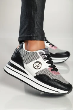 Sneakers fashion con dettagli decorativi, FF525, nere
