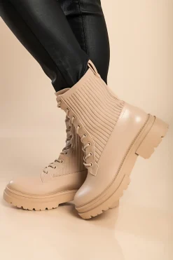Stivaletti con lacci, beige