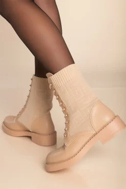 Stivaletti stringati, beige