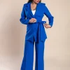 Tailleur pantalone elegante tinta unita, blu royal