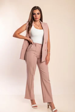 Tailleur pantalone elegante monocolore, rosa chiaro