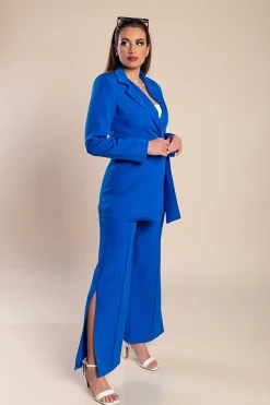 Tailleur pantalone elegante tinta unita, blu royal