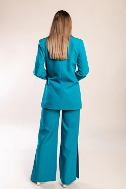 Tailleur pantalone elegante monocolore, petrolio