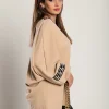 Top ampio con stampa geometrica, beige