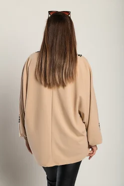 Top ampio con stampa geometrica, beige