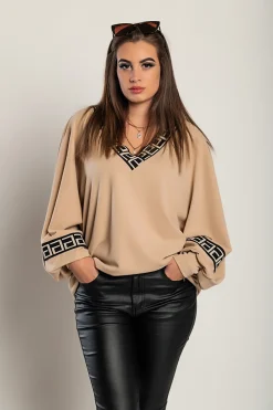 Top ampio con stampa geometrica, beige