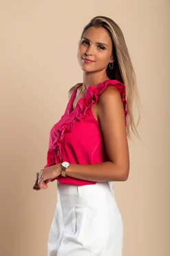 Top con balze, fucsia