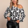 Top con stampa geometrica, nero/bianco