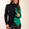 Top con volant, nero e verde
