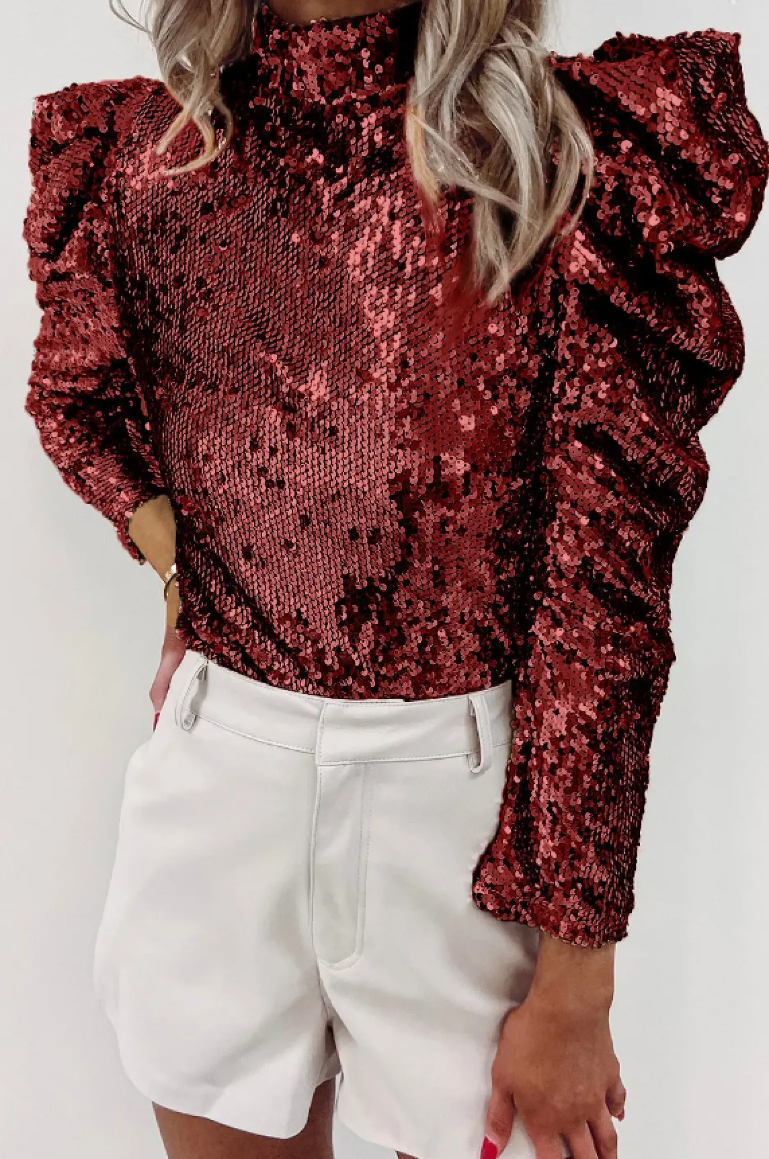 Top elegante con paillettes, bordeaux