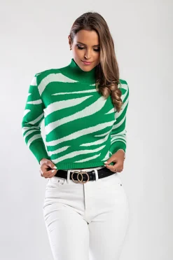 Top lavorato a maglia con maniche lunghe, verde