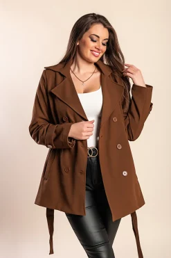 Trench corto con bottoni, cammello