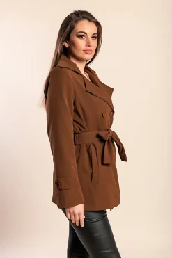 Trench corto con bottoni, cammello