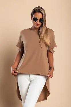 T-shirt corta asimmetrica Vebtura, marrone