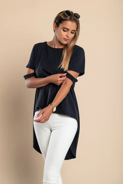 T-shirt corta asimmetrica Vebtura, blu scuro