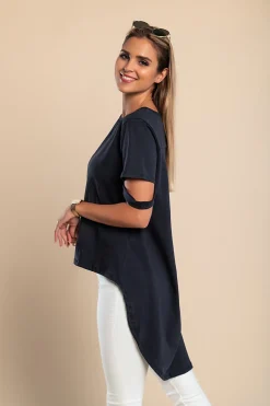 T-shirt corta asimmetrica Vebtura, blu scuro